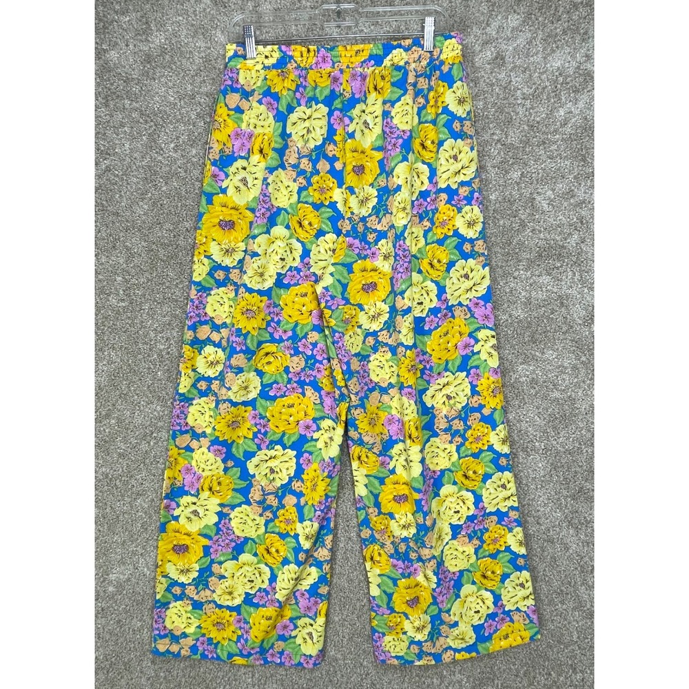 Lulus Floral Print Wide Leg Pants Womens L Blue Yellow Flowy Cottagecore Resort - Picture 4 of 9